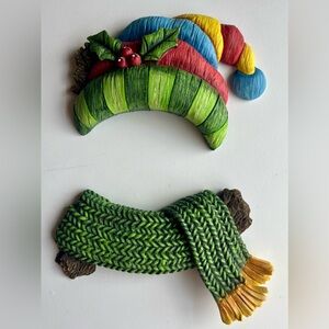 Kenyield Painted Resin Snowman Hat & Scarf Silouhette Wall Hanging Set